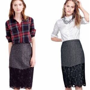 J. Crew METALLIC GRAY SHIMMER Wool Blend Pencil Skirt W/BLACK LACE OVERLAY 10